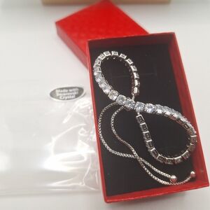 Silver-Tone Swarovski Crystal Adjustable Tennis Bracelet | Slider Style